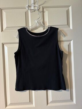 Talbots Black Sleeveless Cotton Tank with Rhinestone Trim